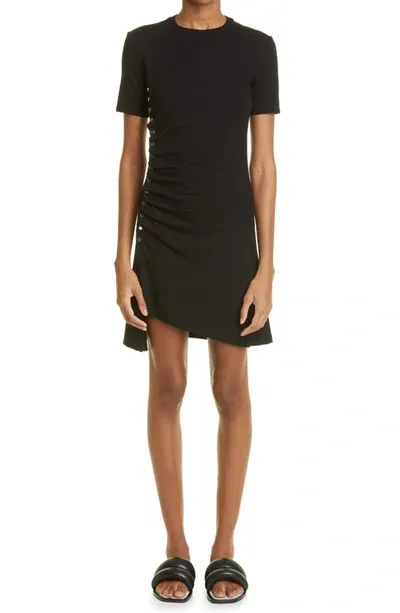 Rabanne Asymmetric Studded Jersey Mini Dress In Black