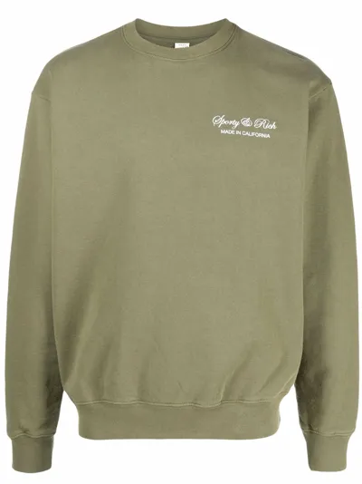 Sporty And Rich Script Logo-print Cotton Sweatshirt In Grün