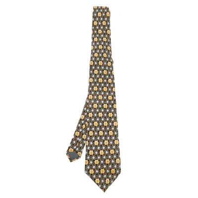 Pre-owned Lanvin Vintage Black Lotus Printed Silk Tie