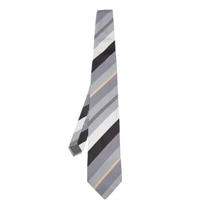 Pre-owned Lanvin Grey Striped Silk Tie