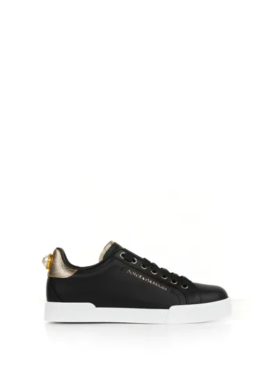 Dolce & Gabbana Portofino Sneakers In Leather In Black