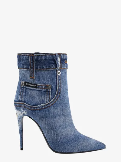 Dolce & Gabbana Denim Pointy-toe Ankle Boots In Blue