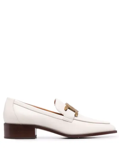 Tod's Logo-plaque Leather Loafers In Neutrals