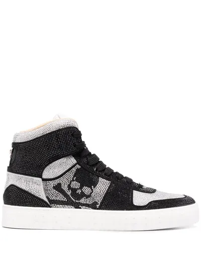 Philipp Plein Crystal-embellished High-top Sneakers In Black