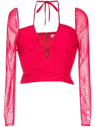 Self-portrait Cutout Gathered-jersey Top In Fuchsia