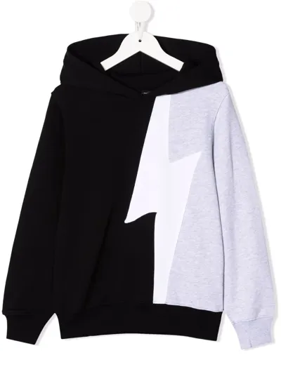 Neil Barrett Teen Lightning-motif Panelled Hoodie In Black