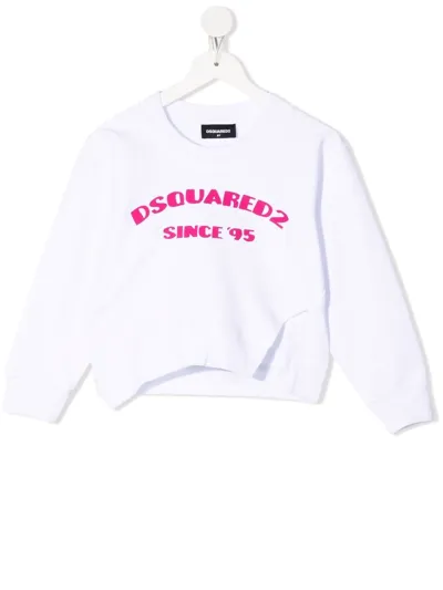 Dsquared2 Kids' Split-hem Logo Sweatshirt In White