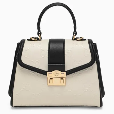 Gucci White/black Small Handbag With Gg Motif