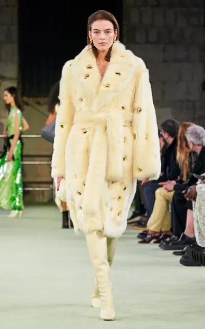 Bottega Veneta Dome Studded Belted Sheep Shearling Coat In Neutral