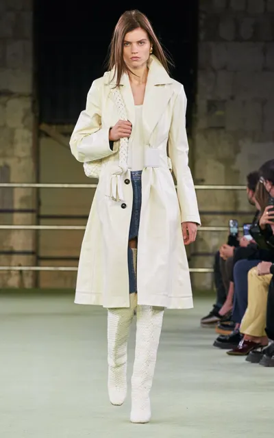 Bottega Veneta Belted Textured-leather Trench Coat In White