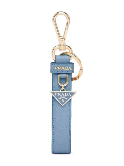 Prada Triangle Logo Keyring In Blue