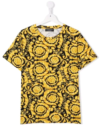 Versace Teen Barocco-print Short-sleeved T-shirt In Black