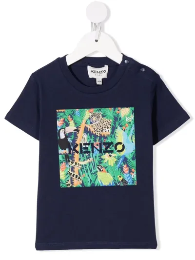 Kenzo Kids' Logo Animal Print T-shirt In Blue