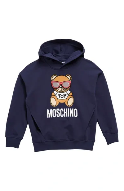 Moschino Kids' Sunglasses Bear Stretch Cotton Hoodie In Blu