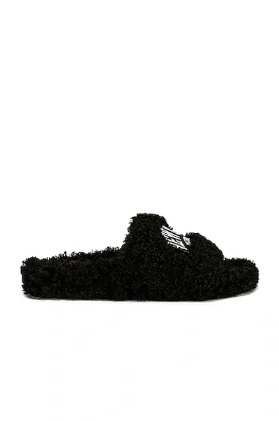 Balenciaga Faux-fur Logo-embroidered Slippers In Black White Red