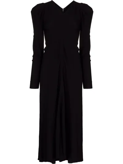 Isabel Marant Albizia Puffy-sleeved Crepe Midi Dress In Black