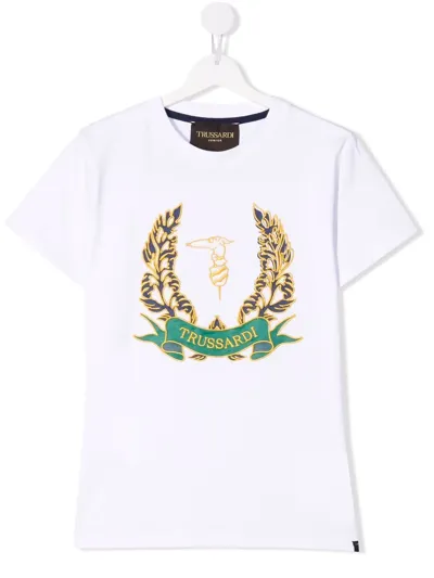 Trussardi Junior Kids' Logo-print Short-sleeved T-shirt In White