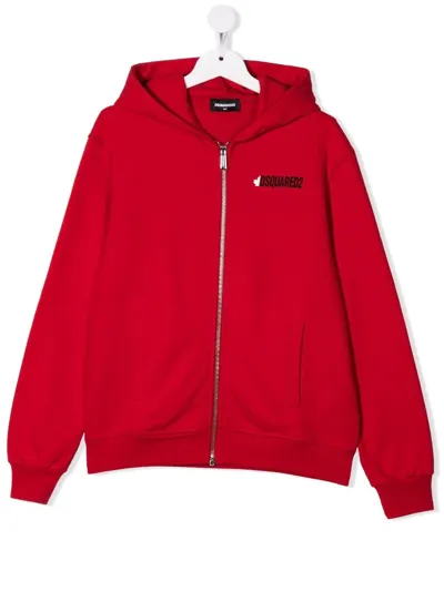 Dsquared2 Kids' Logo-print Zip-up Hoodie In Red