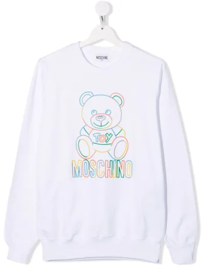 Moschino Teen Embrodered Logo Sweatshirt In White