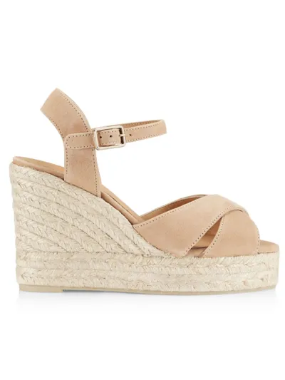 Castaã±er Blaudell Suede Wedge Espadrille Sandals In Tostado