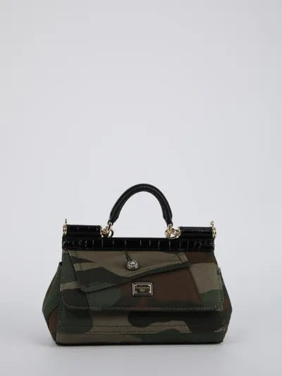 Dolce & Gabbana Small Sicily Bag In Camouflage Patchwork In Green