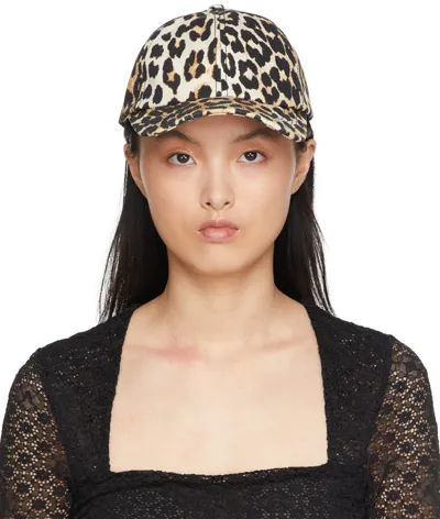 Ganni Neutral Leopard Print Baseball Cap