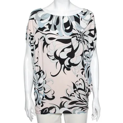 Pre-owned Emilio Pucci Multicolor Floral Printed Jersey Top S