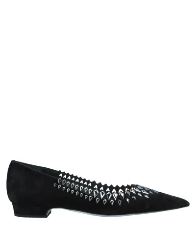 René Caovilla Silene Crystal-embellished Laser-cut Suede Point-toe Flats In Black