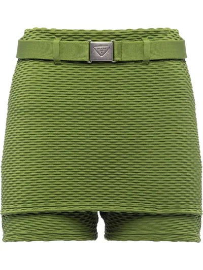 Prada Logo Buckle Skort Shorts In Green