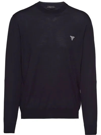 Prada Superfine Wool Long-sleeve Jumper In Black