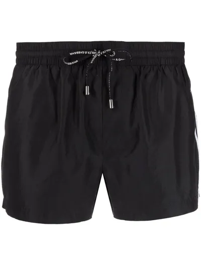 Dolce & Gabbana Short Swim Trunks With Dg Logo Band In Nero