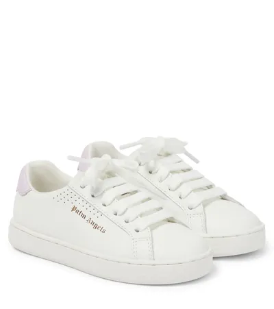 Palm Angels Kids' Leather Sneakers In White