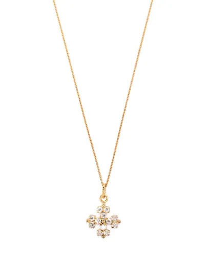 Saint Laurent Crystal-embellished Cross Necklace In Oro