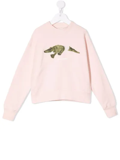 Palm Angels Kids' Crocodile-print Cotton Sweatshirt In Pink