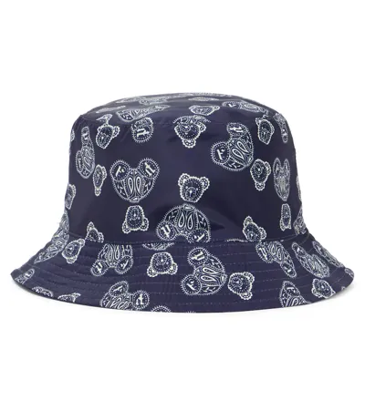 Palm Angels Kids Navy Paisley Bear Bucket Hat In Multi