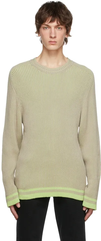 Tom Wood Off-white & Green Cotton Sweater In Lime