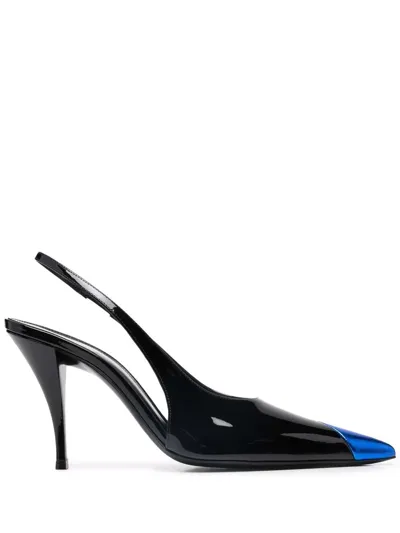 Saint Laurent Black/royal Blue Vesper Slingback Pumps