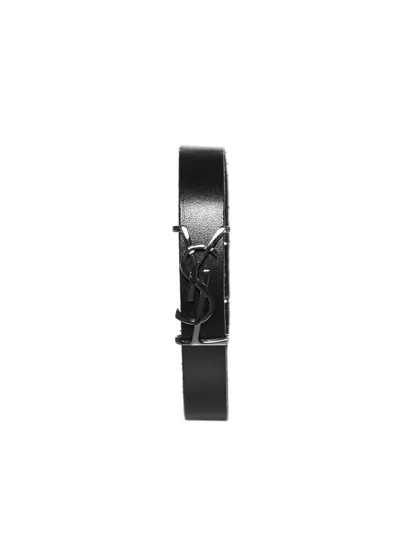 Saint Laurent Logo Plaque Bracelet In Black