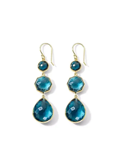 Ippolita 18k Yellow Gold Rock Candy London Blue Topaz Triple Drop Earrings