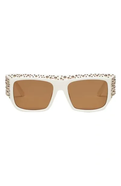 Palm Angels Neutral Casablanca Studded Rectangle Sunglasses In Grey