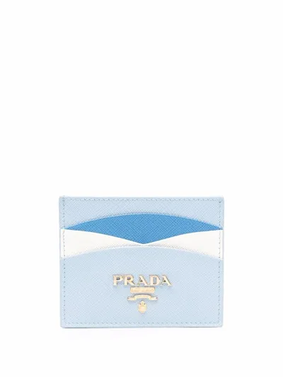 Prada Logo Plaque Cardholder In Blue