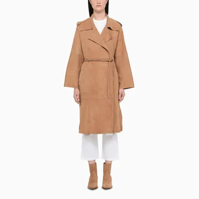 Swd By S.w.o.r.d. Brown Suede Long Jacket In Beige