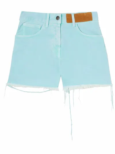 Palm Angels Green Frayed Denim Shorts In Azzurro