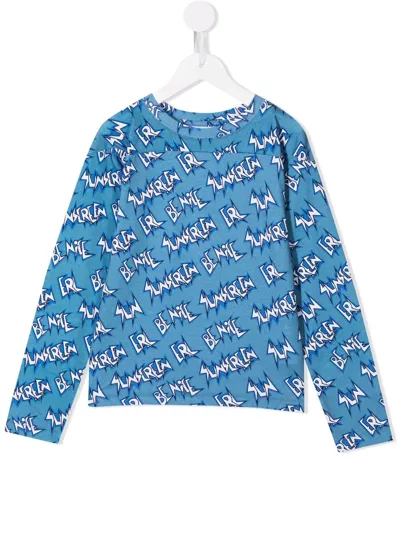 Erl Kids' Be Nice Pattern Print T-shirt In Blue