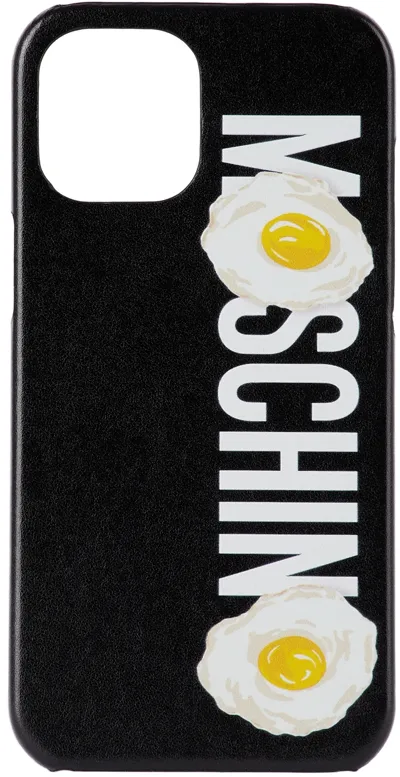 Moschino Black Logo Egg Iphone 12 Pro Max Case In Fantasy Print Black