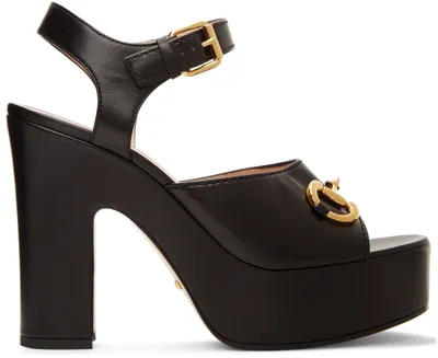 Gucci Horsebit Leather Platform Sandals In Black