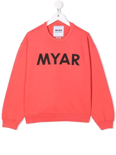 Myar Kids' Logo-print Crew Neck Sweatshirt In Pink