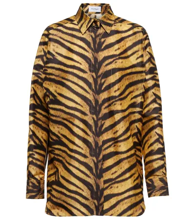 Ferragamo Tiger-print Silk Shirt In Braun