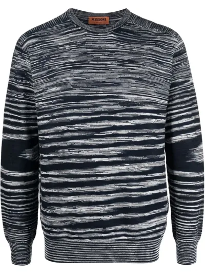 Missoni Striped Crew Neck Jumper In Blau