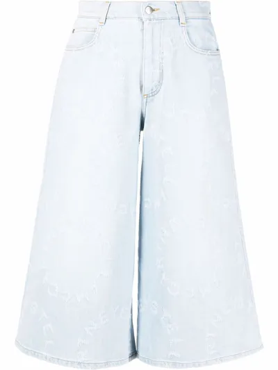 Stella Mccartney Stella Logo Distressed Denim Culottes In Blu